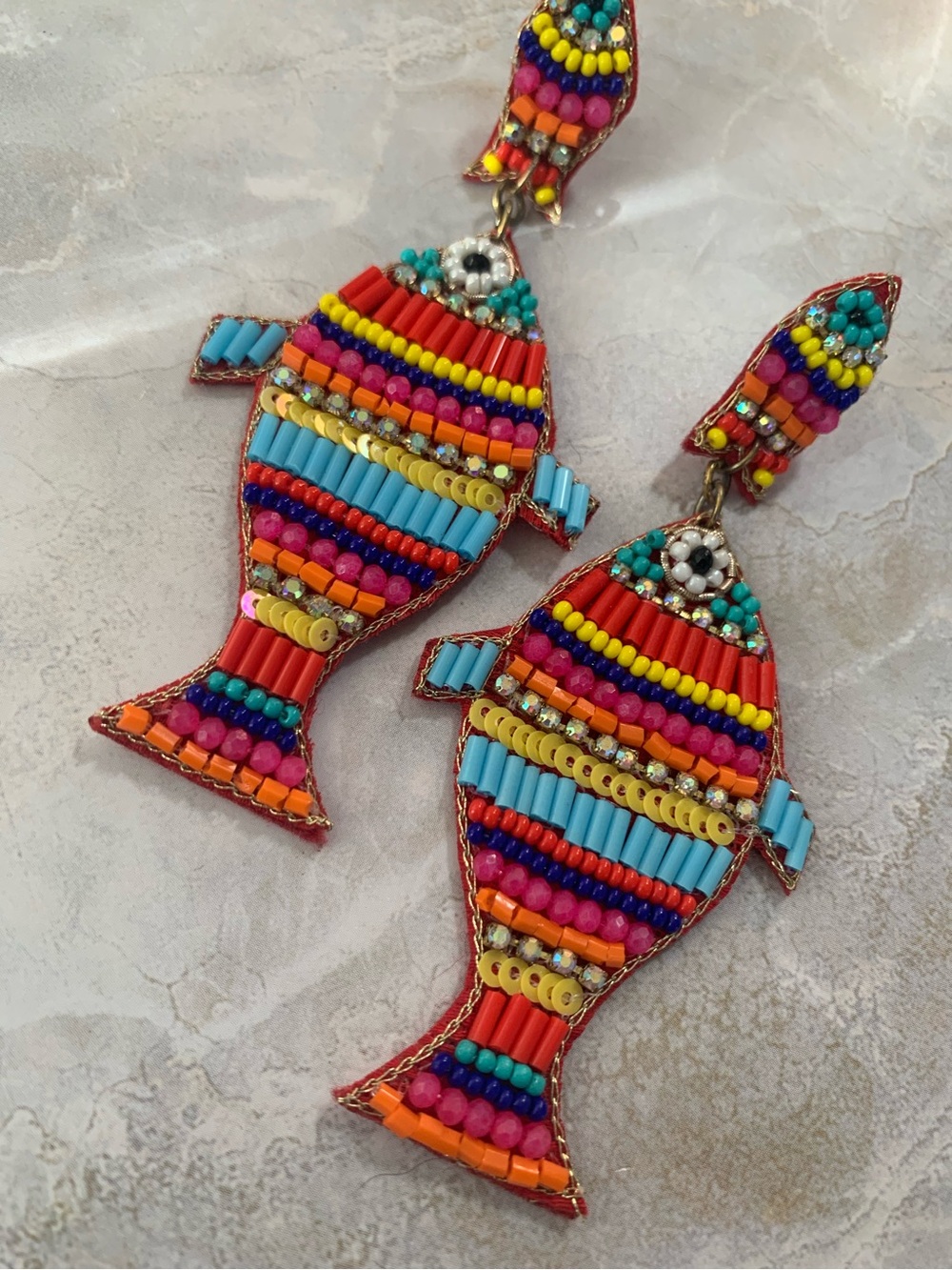 Colorful Beaded Fish Earrings - Multicolor Statement Jewelry - Picture 5 of 5